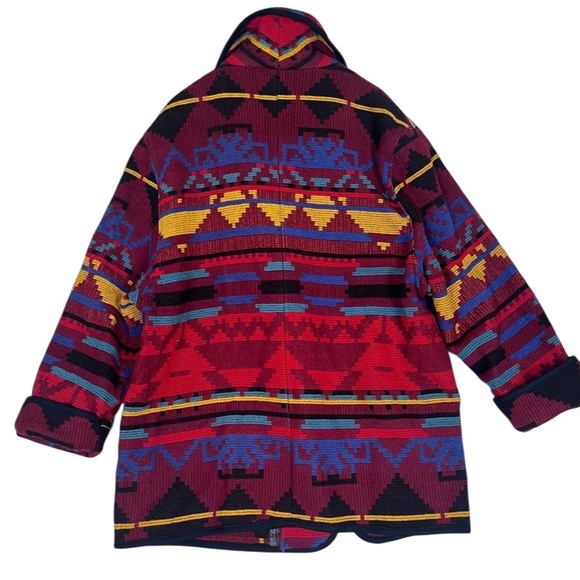 Vintage Wool Sweater Coat Aztec Southwestern Womens XL Woven Blanket Western - Picture 4 of 7